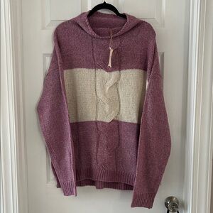 Easel Purple and Cream Cowl Neck Sweater